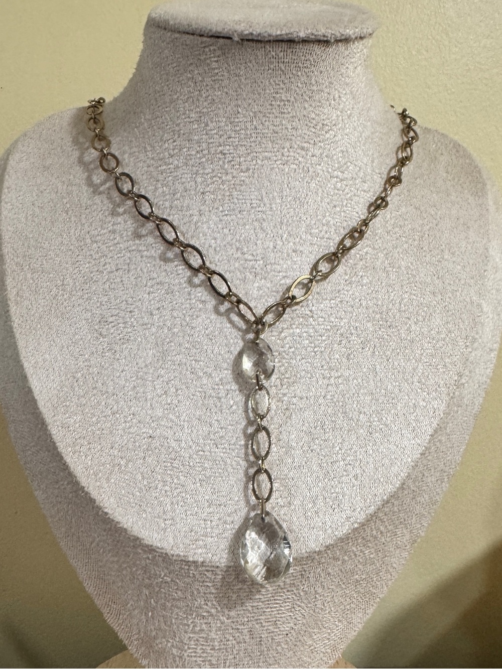 Avon Gold Chain Y-Necklace with Clear Crystal Drops - Women Jewelry